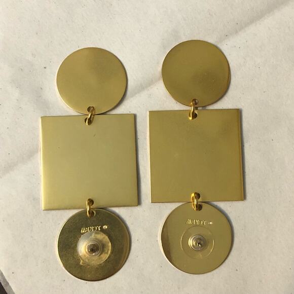 J. Crew Earrings Geometric Modern Gold Tone Oversized Large Drop Chunky - Picture 2 of 6